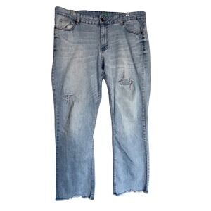 Dip Denim Womens14 Light Wash Distressed Straight Leg Raw Hem Jeans stretch